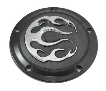 primäres Derby-Cover Black 5-Hole Flame - Big Twin Twincams