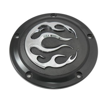 primäres Derby-Cover Black 5-Hole Flame - Big Twin Twincams