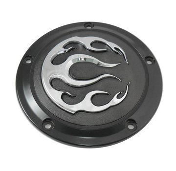 primary derby cover Black 5-Hole Flame  Fits: > 99-17 Dyna; 99-18 Softail; 99-15 Touring, Trike