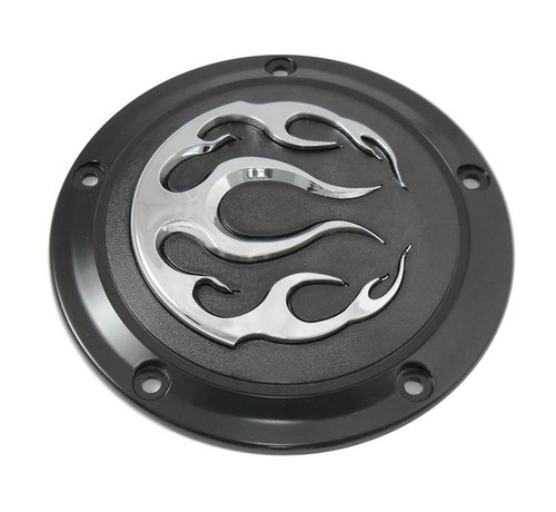 primary derby cover Black 5-Hole Flame Fits: > 99-17 Dyna; 99-18 Softail; 99-15 Touring Trike