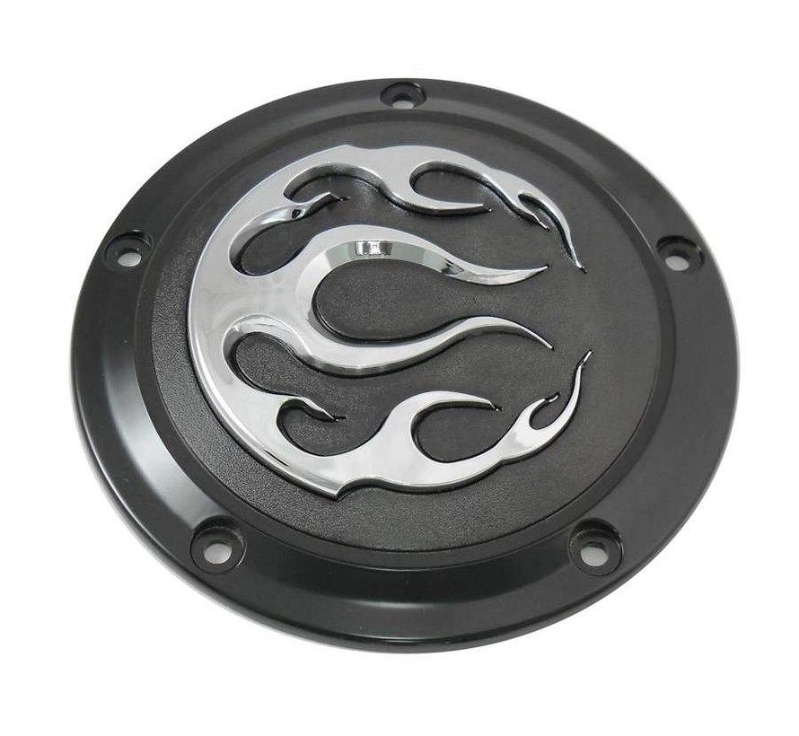 primäres Derby-Cover Black 5-Hole Flame - Big Twin Twincams