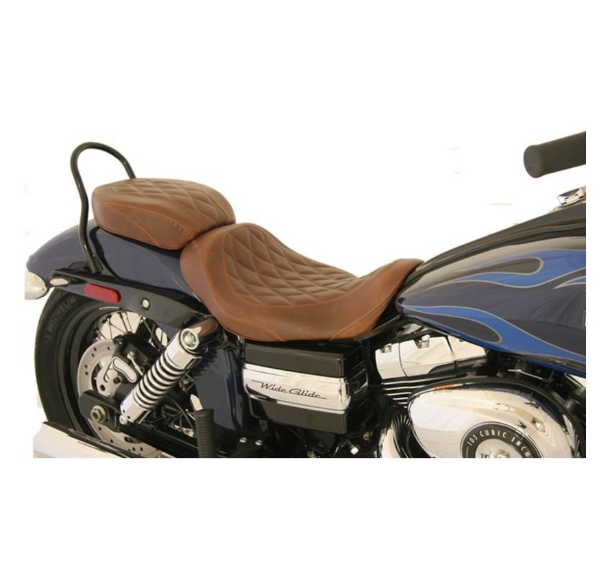 seat solo Wide Tripper™ with detailed stitch Diamond Pattern in Distressed Brown for Dyna 2006-2017