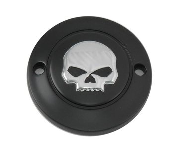 Wyatt Gatling Engine point cover skull - Black  Fits: > 70-99 Bigtwin; 71-20 XL Sportster