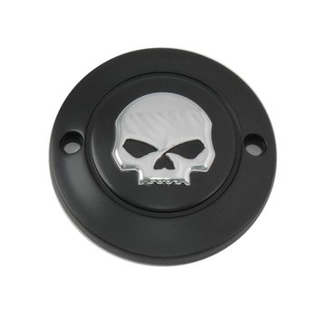 Wyatt Gatling Engine point cover skull - Black  Fits: > 70-99 Bigtwin; 71-20 XL Sportster