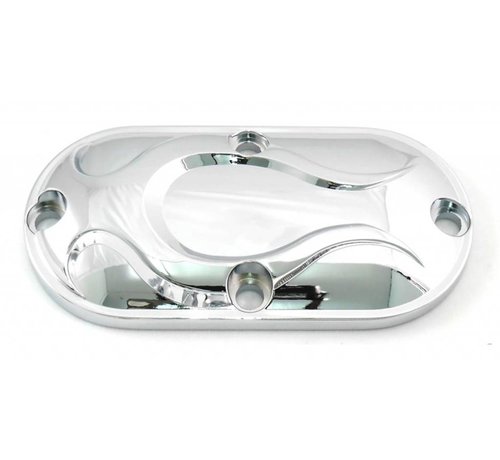 Wyatt Gatling primary Chrome inspection cover with Chrome flame Fits: > 99-06 Twincam