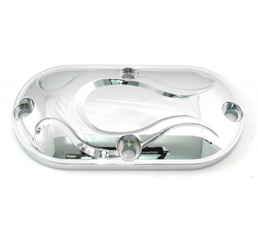 primary Chrome inspection cover with Chrome flame Fits: > 99-06 Twincam
