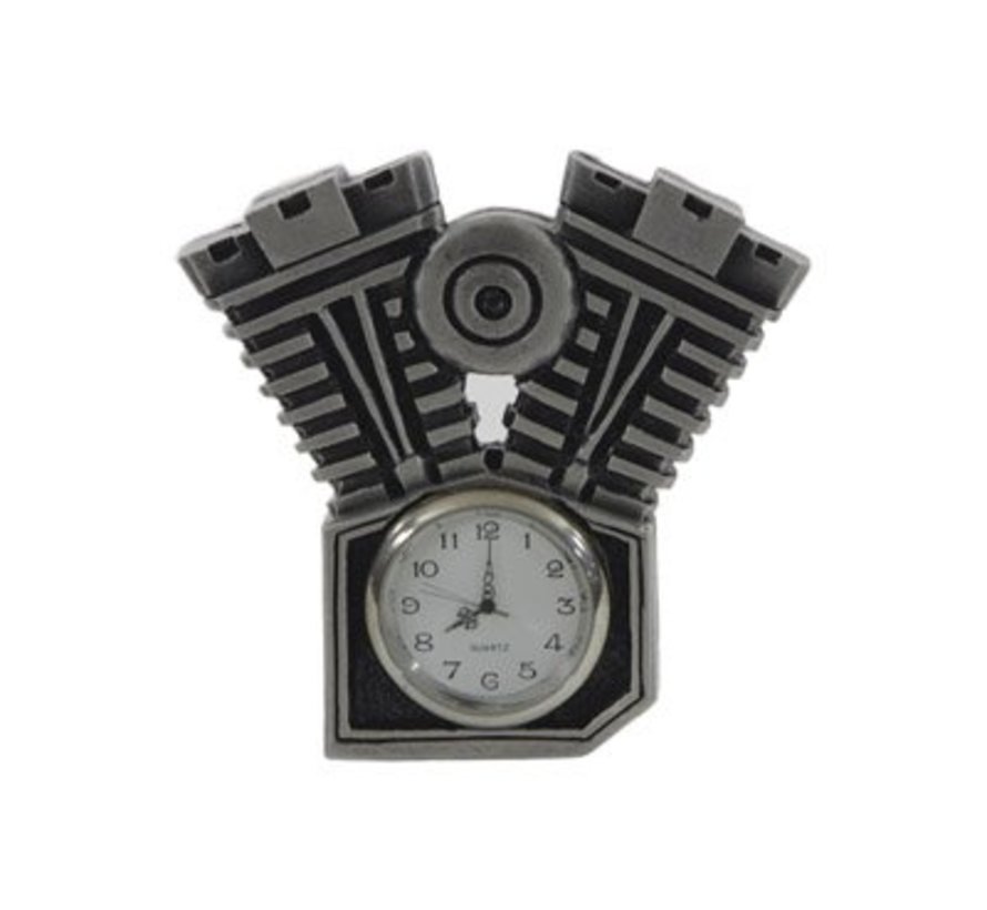 Moto horloge avec patine argent