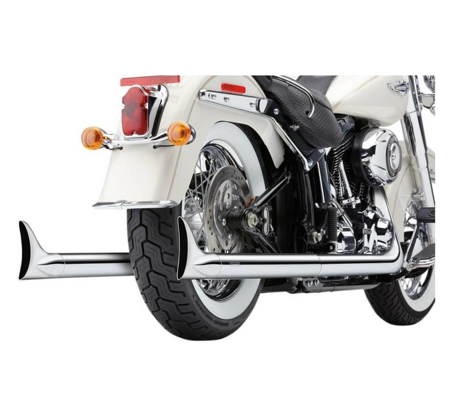 Exhaust system True Duals with fishtails Chrome; For 07-11 FLST/ FXCWC/ FXST models