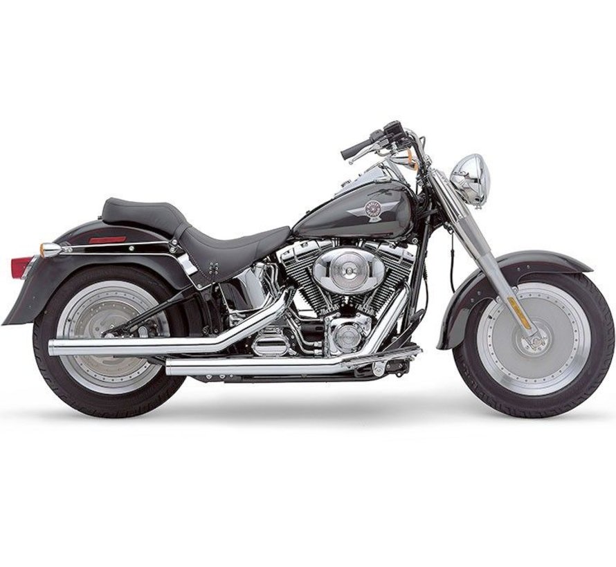 Exhaust system Dragster staggered chrome; For Softail FLST/FXST 86-06