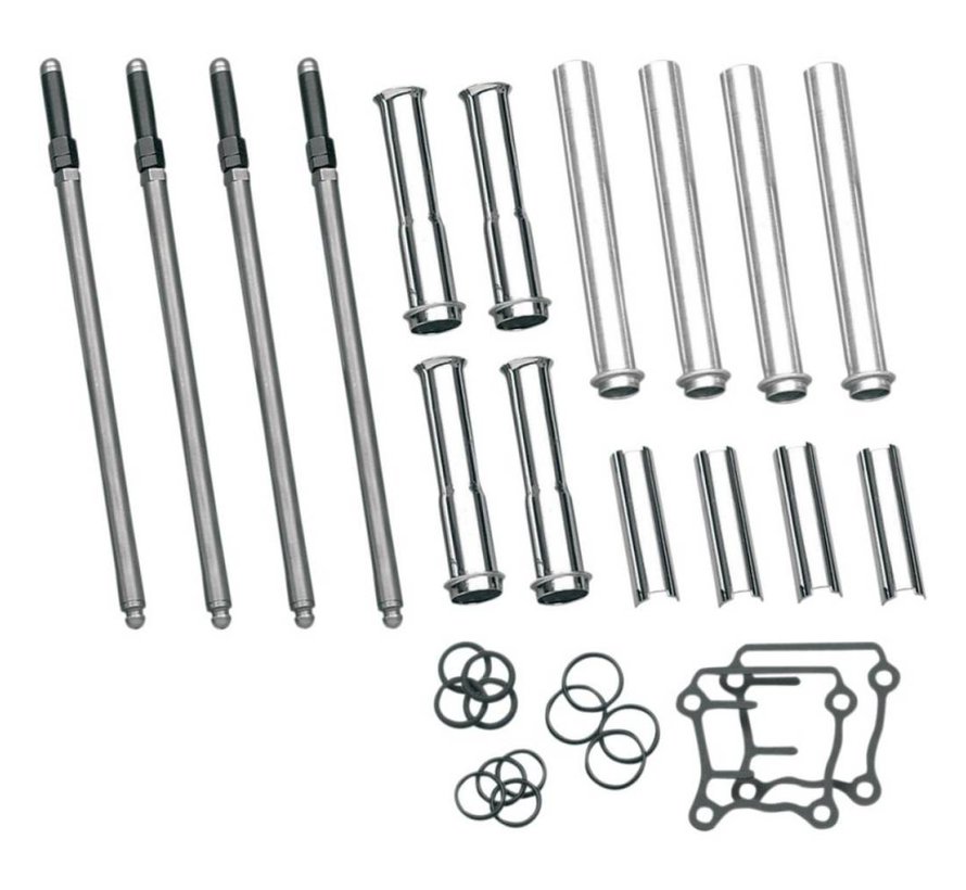 adjustable pushrod kit with chrome covers ; Fits: > 99‑17 Twin Cam