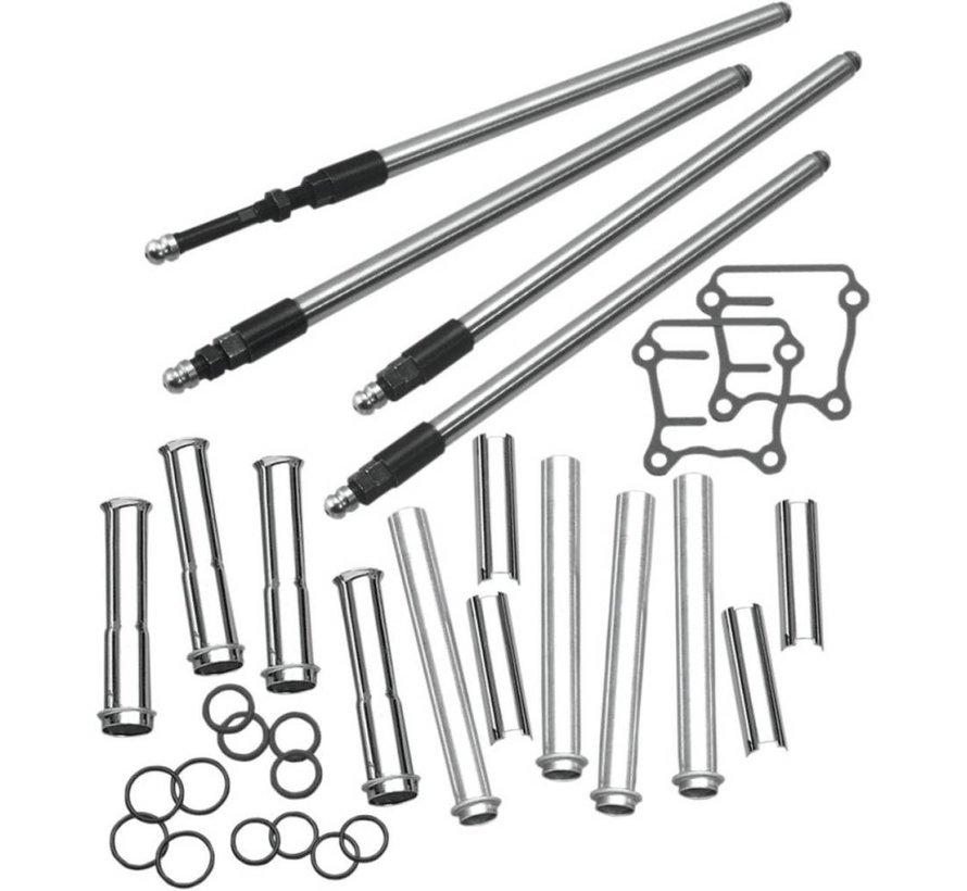 verstelbare quickiee pushrod kit met covers; Past op: > 99-17 TCA/B Met 88" tot 124" motoren