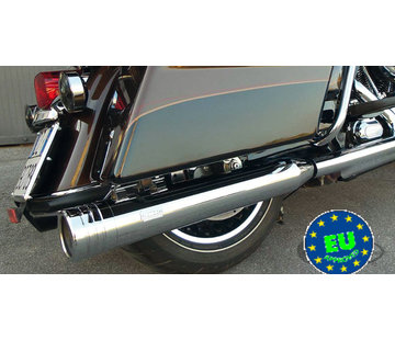 MCJ exhaust Edition 100 (3.937 inch = 100mm diameter) Slip-Ons with Stripe end caps Fits:> 1995 - 2016 Touring FLH/FLT