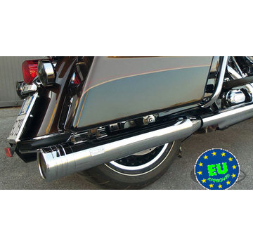 MCJ exhaust Edition 100 (3.937 inch = 100mm diameter) Slip-Ons with Stripe end caps Fits:> 1995 - 2016 Touring FLH/FLT