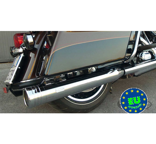 MCJ exhaust Edition 100 (3 937 inch = 100mm diameter) Slip-Ons with Stripe end caps Fits:> 1995 - 2016 Touring FLH/FLT