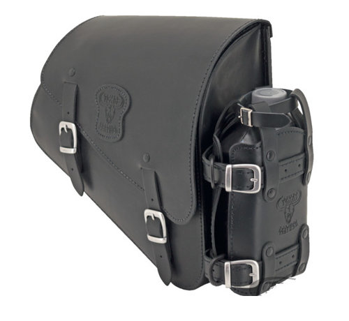 Texas leather bags Black leather bag with matte buckles mounting hardware and oil can holder