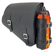 Texas leather bags Black leather bag with matte buckles mounting hardware Fuel Can and Fuel Can holder