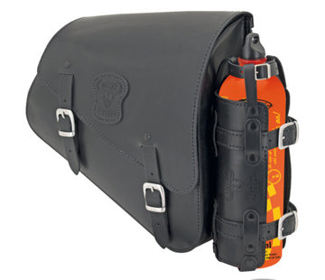 Texas leather bags Black leather bag with matte buckles mounting hardware Fuel Can and Fuel Can holder
