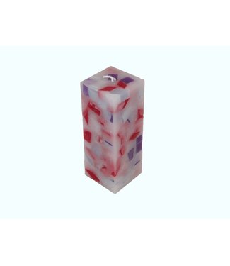 Mozaïek Kaars Vierkant Rood-Paars-Kobalt blauw 6x6x16 cm