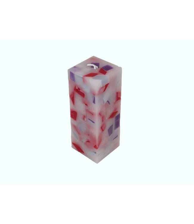 Mozaïek Kaars Vierkant Rood-Paars-Kobalt blauw 6x6x16 cm