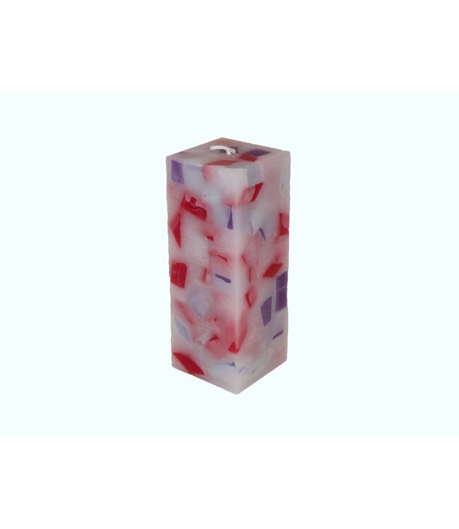 Mozaïek Kaars Vierkant Rood-Paars-Kobalt blauw 6x6x16 cm
