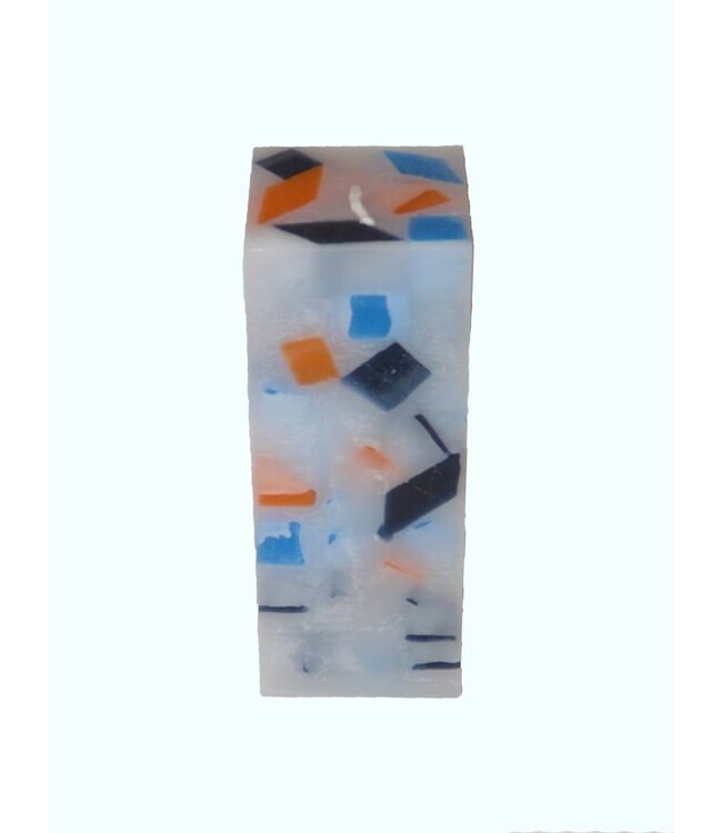 Mozaïek Kaars Vierkant Donker Blauw-Felblauw-Oranje 6x6x16 cm