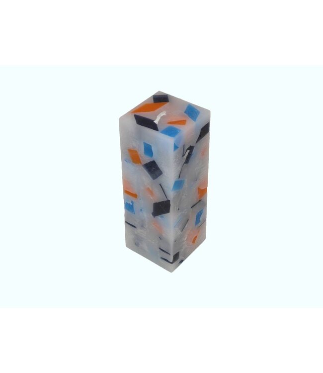 Mozaïek Kaars Vierkant Donker Blauw-Felblauw-Oranje 6x6x16 cm