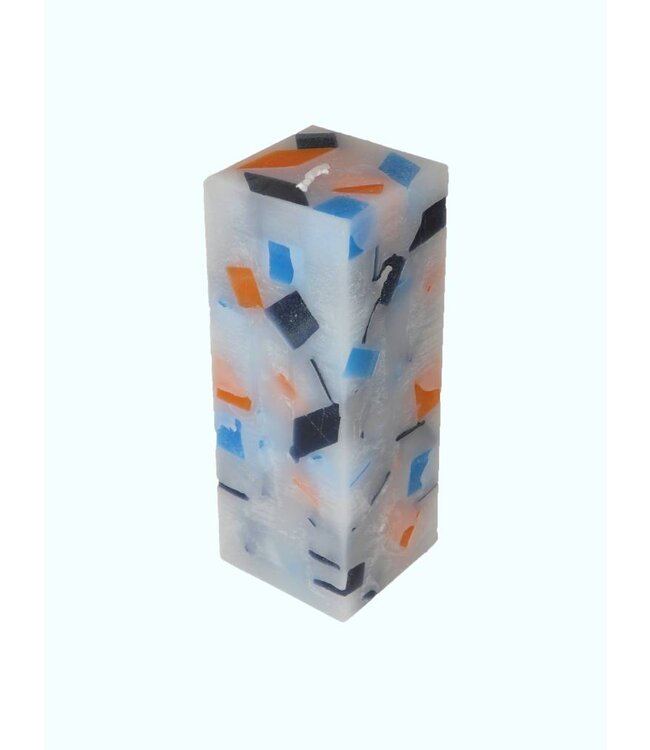 Mozaïek Kaars Vierkant Donker Blauw-Felblauw-Oranje 6x6x16 cm