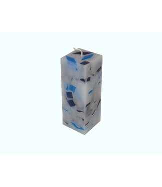Mozaïek Kaars Vierkant Donker Blauw-Felblauw 6x6x16 cm