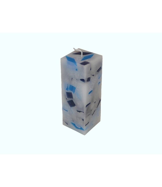 Mozaïek Kaars Vierkant Donker Blauw-Felblauw 6x6x16 cm