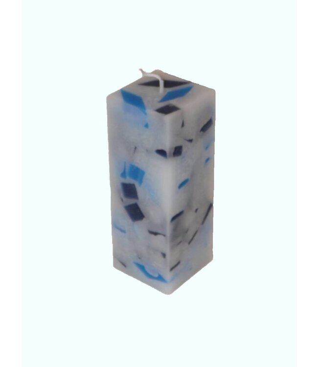 Mozaïek Kaars Vierkant Donker Blauw-Felblauw 6x6x16 cm