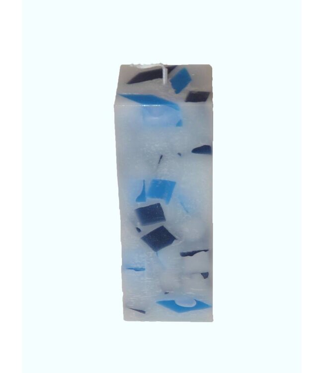 Mozaïek Kaars Vierkant Donker Blauw-Felblauw 6x6x16 cm