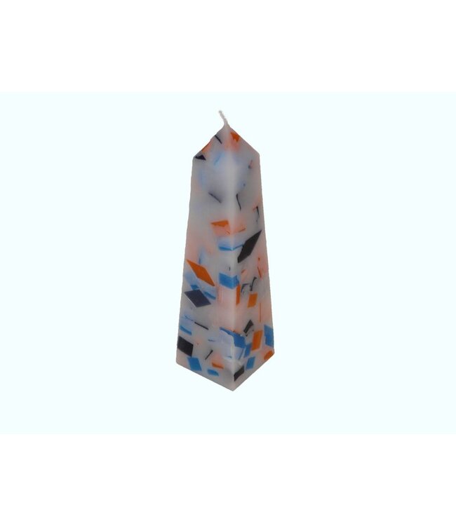 Mozaïek Kaars Obelisk Donkerblauw-Felblauw-Oranje 6,8x6,8x25 cm