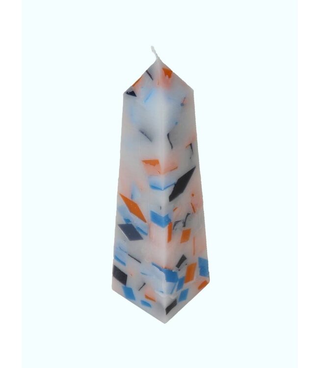 Mozaïek Kaars Obelisk Donkerblauw-Felblauw-Oranje 6,8x6,8x25 cm