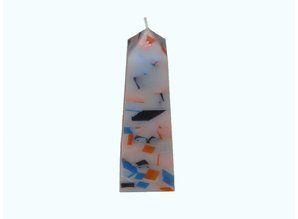 Mozaïek Kaars Obelisk Donkerblauw-Felblauw-Oranje 6,8x6,8x25 cm