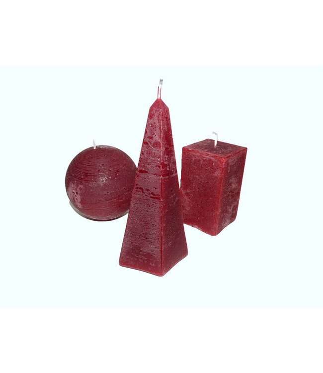Assorti Kaarsen 3 stuks Rustique Bordeaux Rood