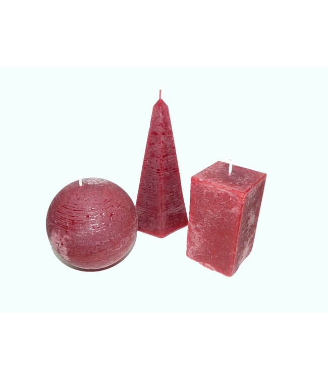 Assorti Kaarsen 3 stuks Rustique Bordeaux Rood