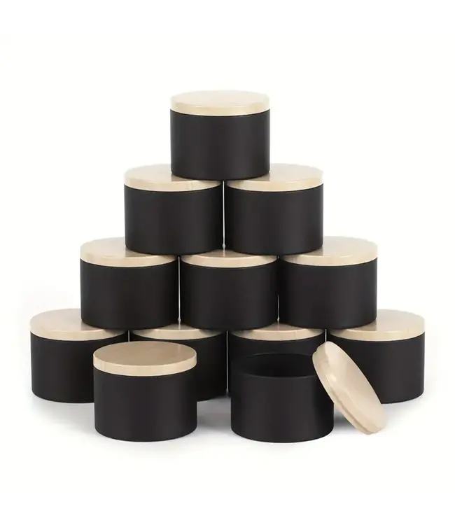Kaarsen blikken Zwart 120 ml incl Houtlook deksel