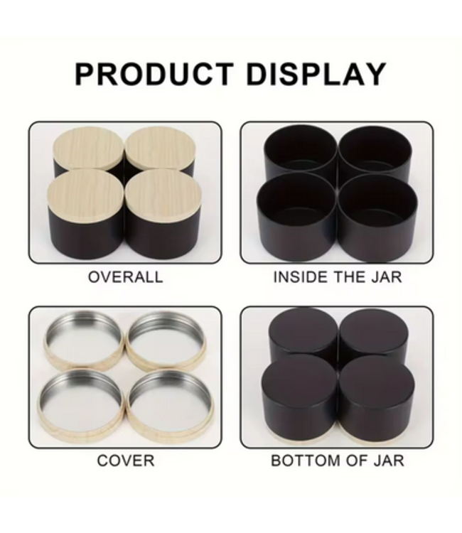 Kaarsen blikken Zwart 120 ml incl Houtlook deksel