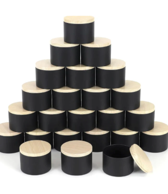 Kaarsen blikken Zwart 120 ml incl Houtlook deksel