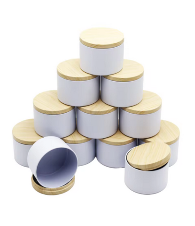 Kaarsen blikken Wit 120 ml incl Houtlook deksel