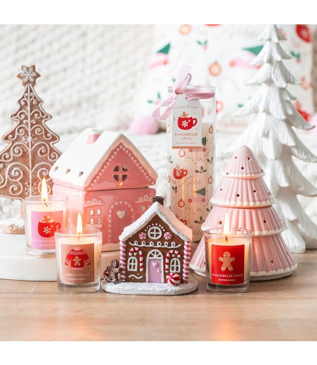 Geurbrander Keramiek Pink Gingerbread House - Kerstcollectie