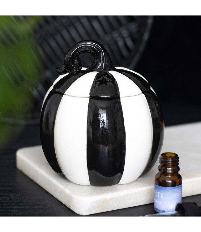 Geurbrander Keramiek Black and White Striped Pumpkin - Fallcollectie