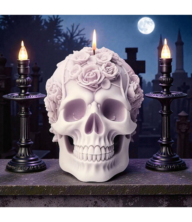 Siliconen kaarsenmal Skull & Roses 95x77 mm - Kaarsen maken