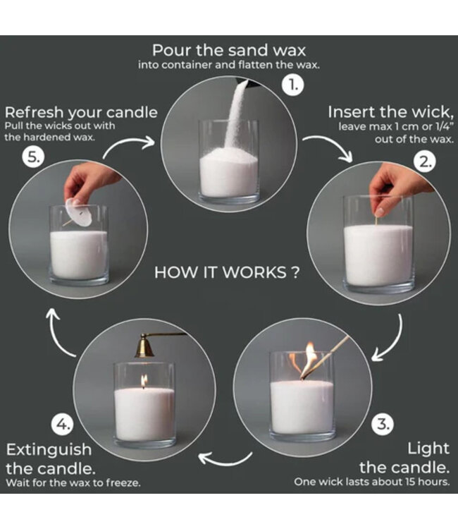 Kaarsenzand - Sandwax - Grey 400 gram incl 4 lonten - Om zelf zandkaarsen te maken - PearlSandCandle