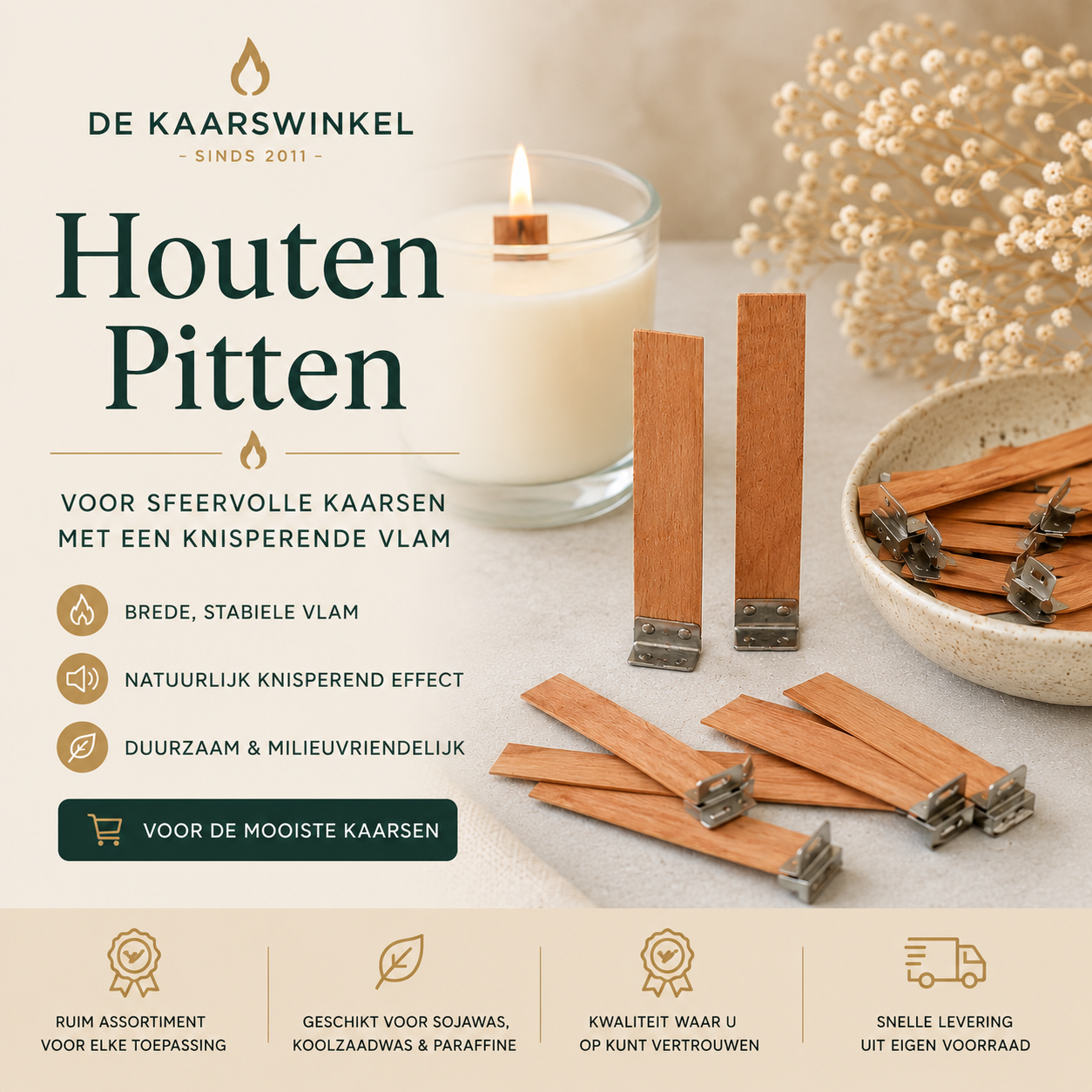 Houten Pitten voor Geurkaarsen & Zelf Kaarsen Maken | Knisperende Houten Lonten