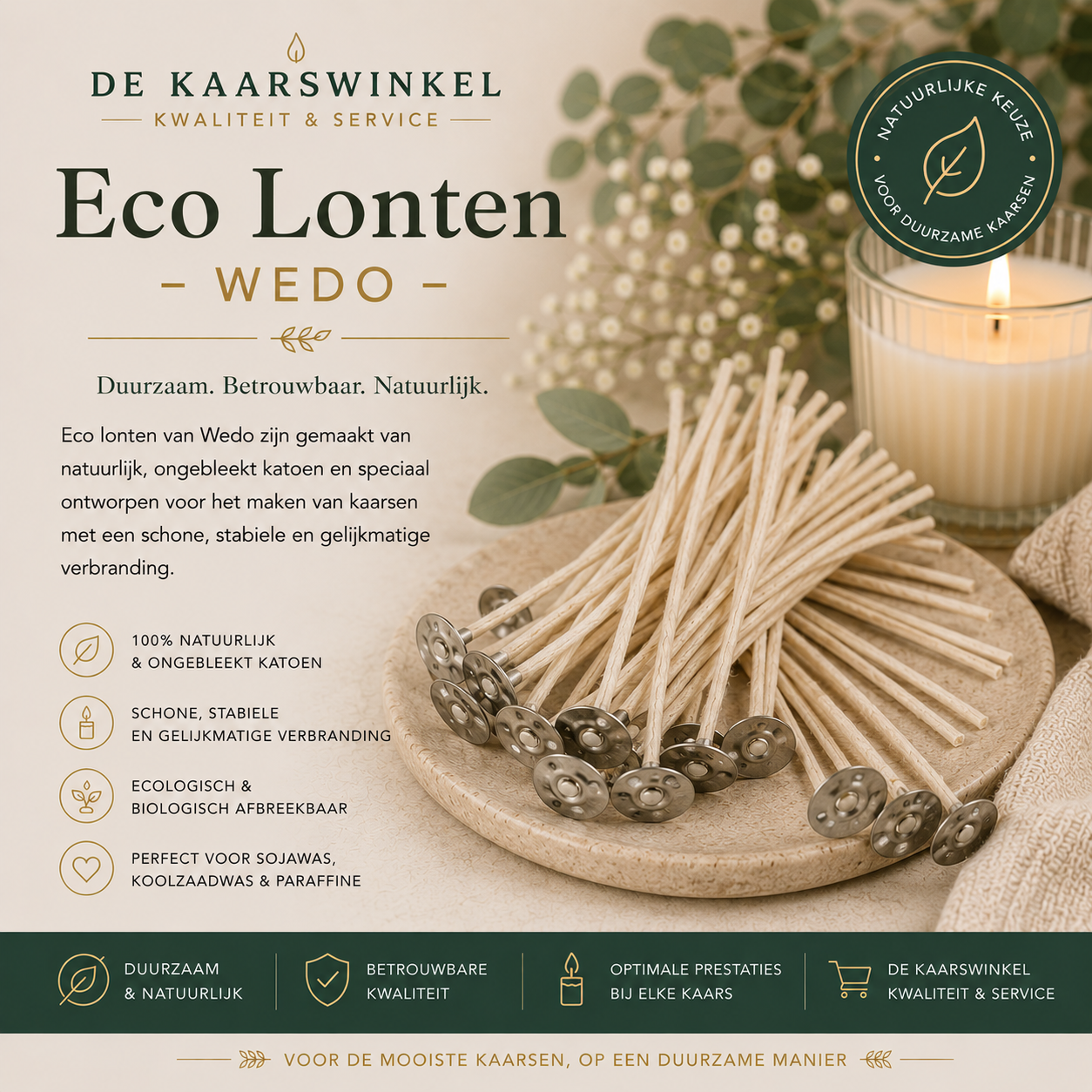 Eco Lonten - Wedo voor Geurkaarsen | Duurzame Lonten voor Sojawas & Koolzaadwas