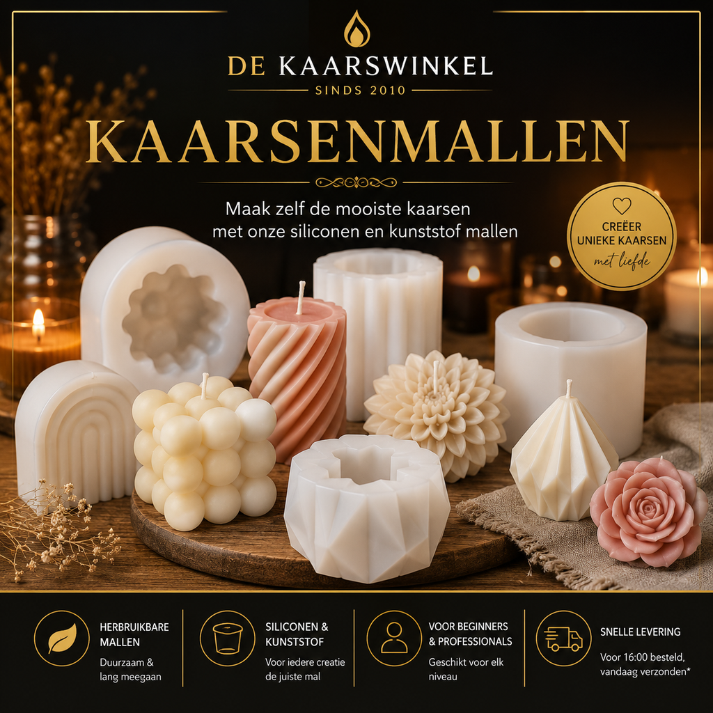 Kaarsenmallen voor Zelf Kaarsen Maken – Siliconen, Kunststof & Wax Melt Mallen voor Unieke Creaties