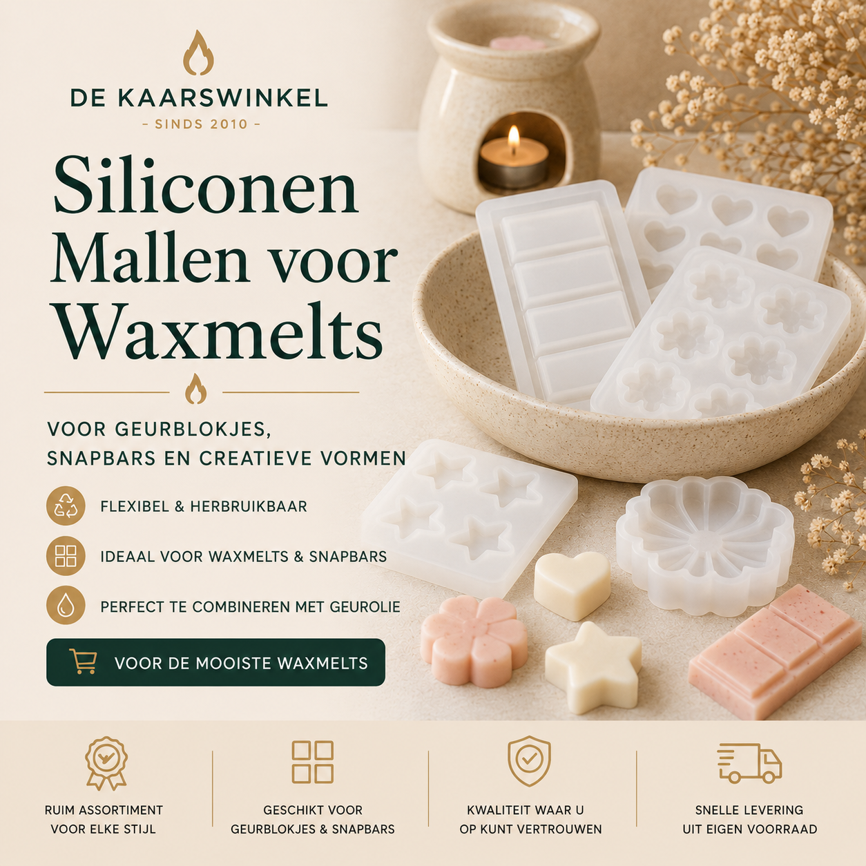 Siliconen mallen voor waxmelts, snapbars en geurblokjes