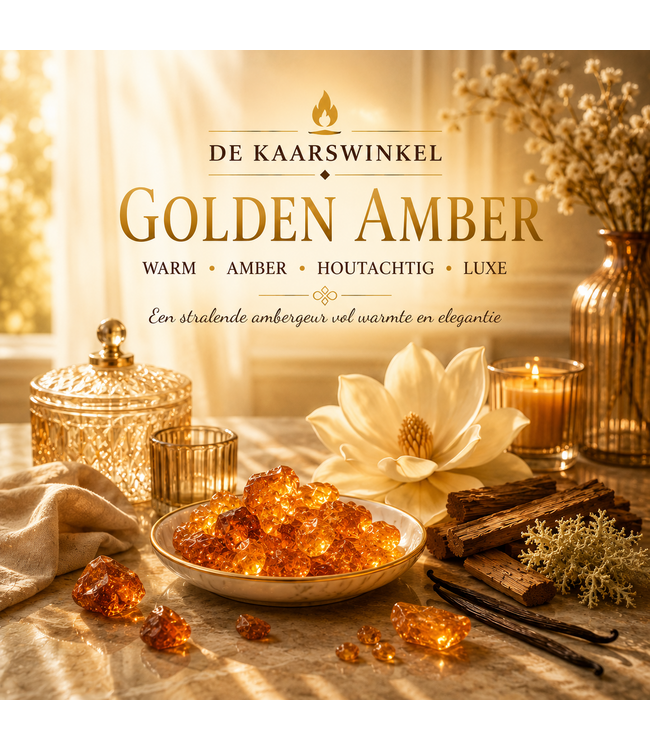 Golden Amber Geurolie – Luxe Warme Ambergeur met Sandelhout, Musk & Vanille