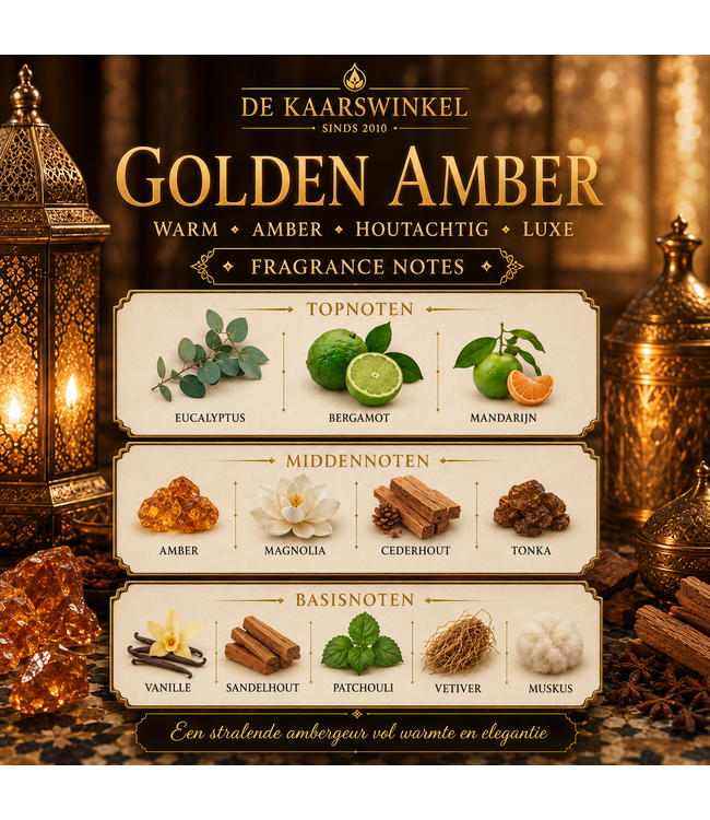 Golden Amber Geurolie – Luxe Warme Ambergeur met Sandelhout, Musk & Vanille
